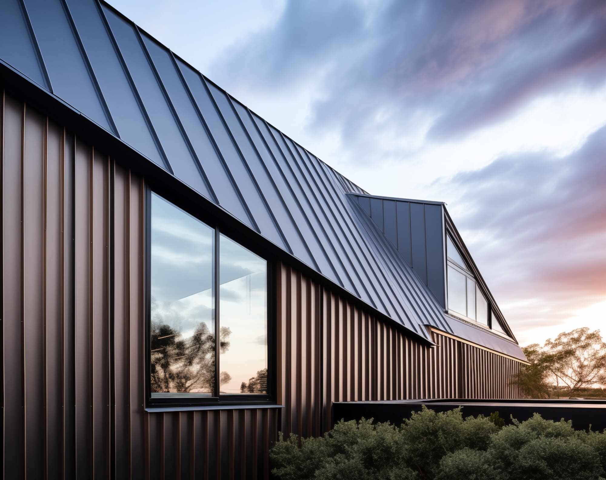 Metal roofing in a modern home in Blue Bell, PA. installed by Patriot Roofers